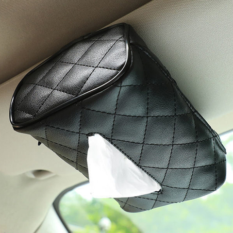 Cajas de pañuelos con servilletas desechables para coche, accesorios de coche, organizador, decoración, almacenamiento automático, color negro, 1 Uds. ► Foto 1/6