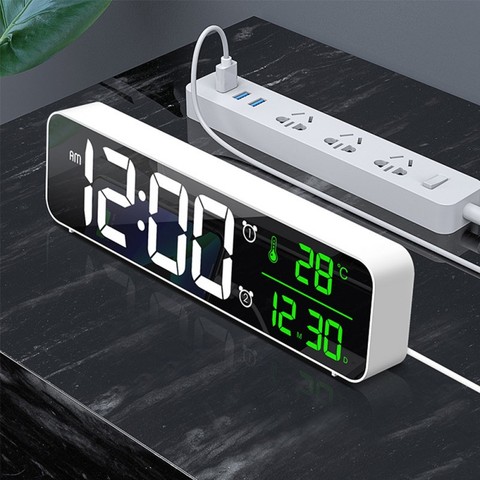 Relojes LED con alarma Digital, reloj Dual de música con tiempo de repetición, Cargador USB multifunción, pantalla de dígitos, atenuador de brillo ► Foto 1/6