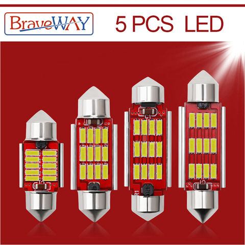 BraveWay 5 uds bombilla LED C5W C10W Super brillante 4014 SMD Canbus Error gratuito Auto Interior Doom lámpara estilo de coche 31mm 36mm 39mm 41mm ► Foto 1/6