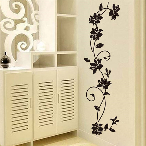 Pegatinas de pared de vid flor negra para el hogar, calcomanías de pared de vid flor para refrigerador, ventana, armario, bricolaje, Mural artístico, carteles, decoración del hogar ► Foto 1/6