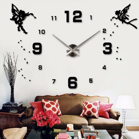 Reloj de pared grande silencioso acrílico, calcomanía de Ángel autoadhesiva de diseño moderno, bricolaje, reloj de pared 3D Digital para chico Decoración Para sala de estar ► Foto 1/6