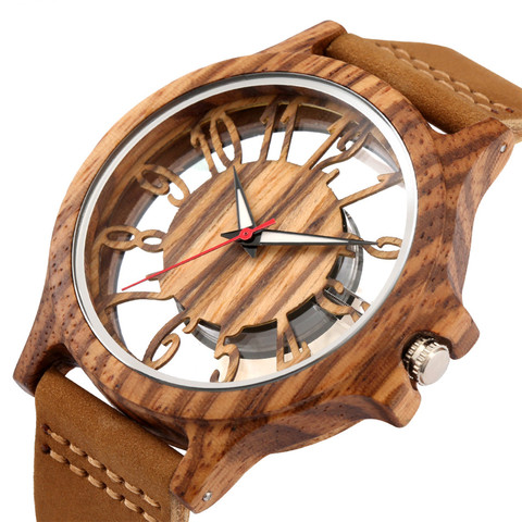 Reloj de madera transparente con números árabes para hombre, cronógrafo elegante de cuarzo, de cuero genuino, nuevo, 2022 ► Foto 1/6