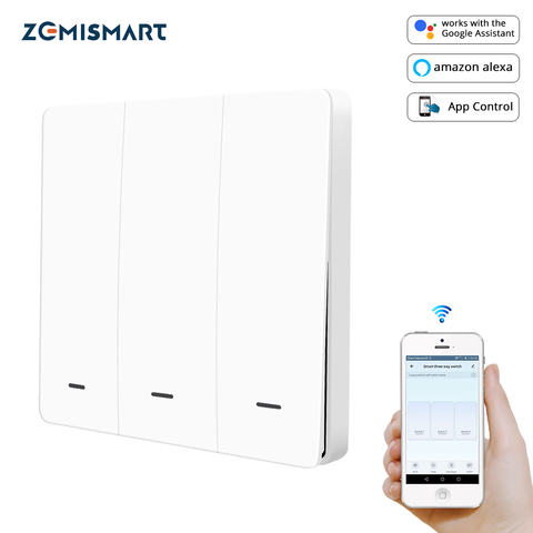 Zemismart-Interruptor de pared WiFi para el hogar, pulsador de luz con WiFi, Alexa, Google Home, Tuya, tres bandas, botón físico de una banda ► Foto 1/6