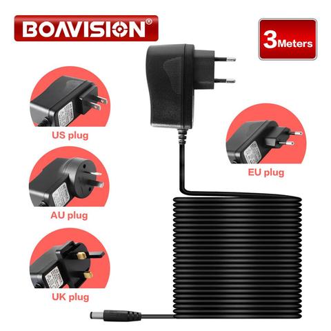 Adaptador de fuente de alimentación profesional de 12V CC, 1A, 3 metros de longitud, convertidor de seguridad UE/EE. UU./REINO UNIDO/AU para cámara CCTV RXZ12V1A ► Foto 1/6