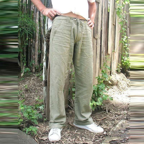 Pantalones de verano de lino y algodón para hombre, pantalón informal liso elástico, holgado, de talla grande 5XL ► Foto 1/6