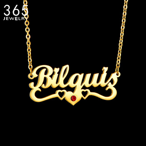 Collares personalizados con nombre, Collar de acero inoxidable, letras, piedra de nacimiento, placa con nombre, corazón, joyería ► Foto 1/6