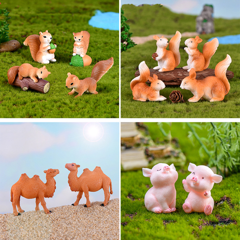 1 Set ardilla caballo cerdo pingüino camello figuras de hadas miniaturas jardín Gnomo Moss regalo resina Decoración de casa de Gnome ► Foto 1/6