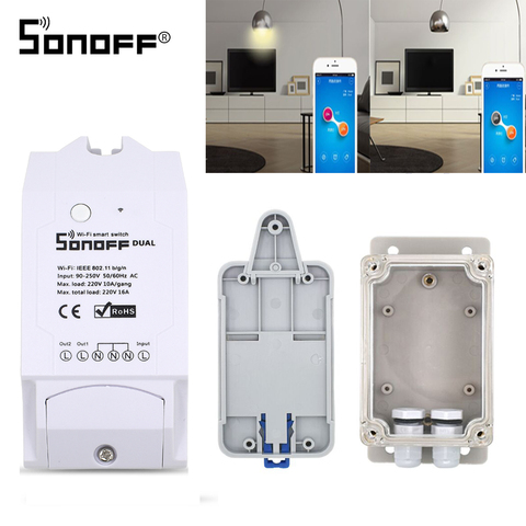 SONOFF-Control remoto inalámbrico ITEAD DUAL R2, 2 canales, Wifi, interruptor, temporizador, 10A, 16A, 220V, automatización del hogar inteligente, Google Home, Alexa ► Foto 1/6