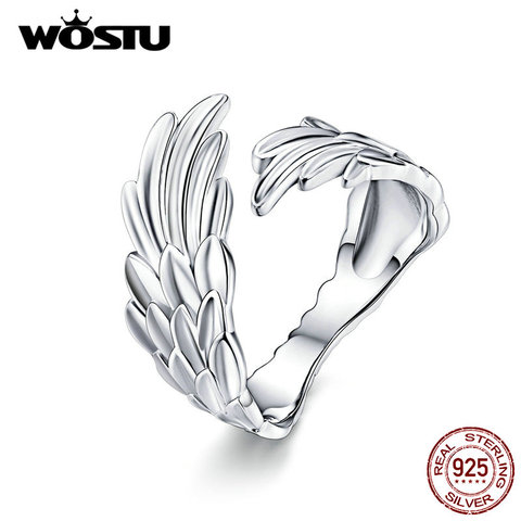 WOSTU-Anillo de plata de primera ley con forma de pluma para mujer, sortija ajustable, plata esterlina 925, compromiso, boda, CQR512 ► Foto 1/6