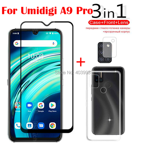 3-en-1 caja de vidrio para UMIDIGI A9 Pro 32/48MP 6,3 pantalla cristal Protector protección completa para UMIDIGI A9 Pro Cámara lente de vidrio ► Foto 1/6