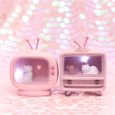 Minilámpara cálida de resina para decoración hogareña de gatos, Color rosa claro, para bebés, recién llegada ► Foto 1/6