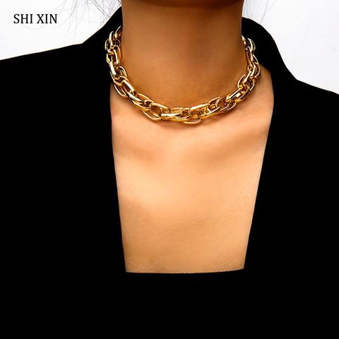 SHIXIN-gargantilla de cadena gruesa de Metal pesado para mujer, collar Punk muy grandes, joyería gótica del Club nocturno, Gargantilla femenina ► Foto 1/6