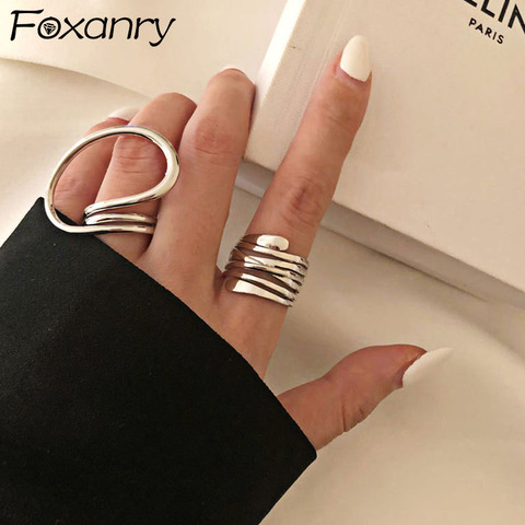 Foxanry-Anillos de Compromiso de Plata de Ley 925 para mujer, joyería exagerada, accesorios geométricos simples de moda para fiesta ► Foto 1/6