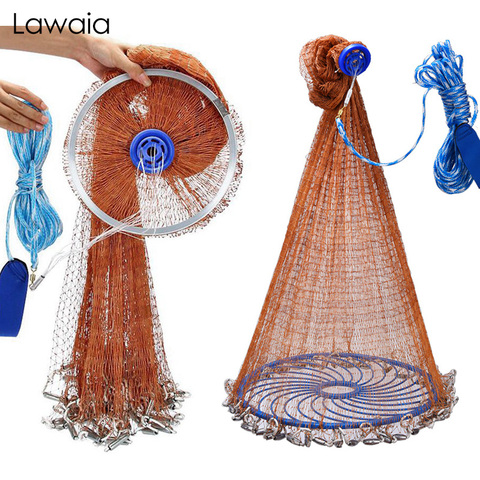 Lawaia-Cable trenzado naranja fuerte de estilo americano, con anillo de aluminio/anillo azul, Red de aterrizaje de pesca, diámetro de 240cm-600cm ► Foto 1/5