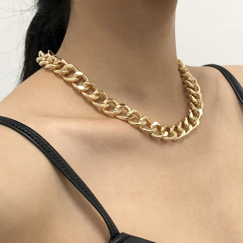 Collar grande de moda para mujer, Gargantilla gruesa de Color dorado y plateado, collares de cadena, joyería de fiesta, 2022 ► Foto 1/6