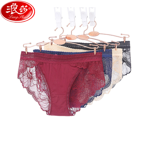 LANGSHA 3 unids/set bragas mujeres Sexy Tanga de encaje de seda de hielo Lencería para mujeres Nylon escritos chicas bajo la ropa interior, L, XL ► Foto 1/6