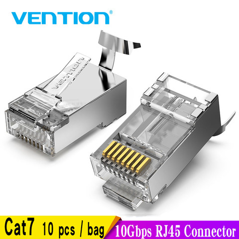 Vention-conector Modular Cat7 RJ45 Cat7/6/STP 8P8C 5e, Conector de Cable Ethernet chapado en oro para conectores crimpadora RJ 45 ► Foto 1/6