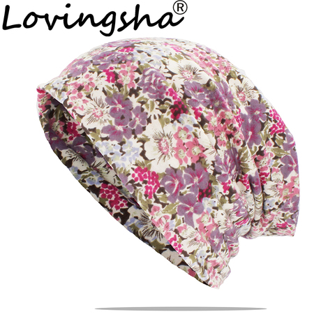 LOVINGSHA-gorro de otoño-invierno multifunción para mujer, bufanda fina con estampado Floral para adolescentes, gorros de estilo Vintage, HT164 ► Foto 1/6