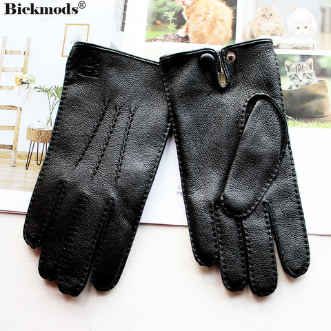 Deerskin-guantes de piel de alta calidad para hombre, manoplas finas de lana cosidas a mano, con forro que mantiene el calor, para otoño e invierno, 2022 ► Foto 1/6