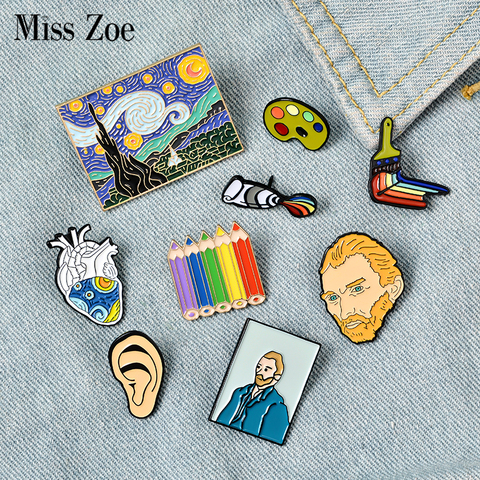 Pin esmaltado de Van Gogh para pintor, broches de pintura al óleo personalizados, insignia para camisa, Pin de solapa, regalo de joyería para amigo ► Foto 1/6