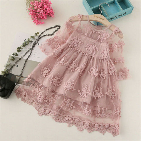 PUDCOCO-vestidos de encaje con manga de campana para niñas pequeñas, vestidos de princesa de tul para fiesta, vestidos de flores para desfile, ropa de verano, 6M-5Y, 3/4 ► Foto 1/6