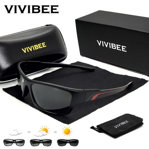VIVIBEE-gafas de sol fotocromáticas deportivas para hombre, lentes polarizadas, color negro mate, con UV400, para decoloración camaleón ► Foto 1/6