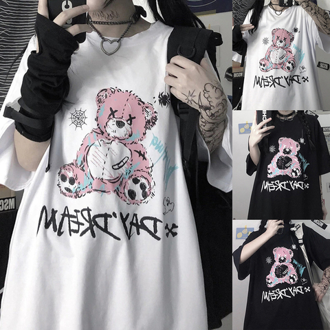 Camiseta informal con estampado gótico para mujer, ropa de calle y2k, playera Kawaii Unisex de manga corta de Anime de gran tamaño ► Foto 1/6