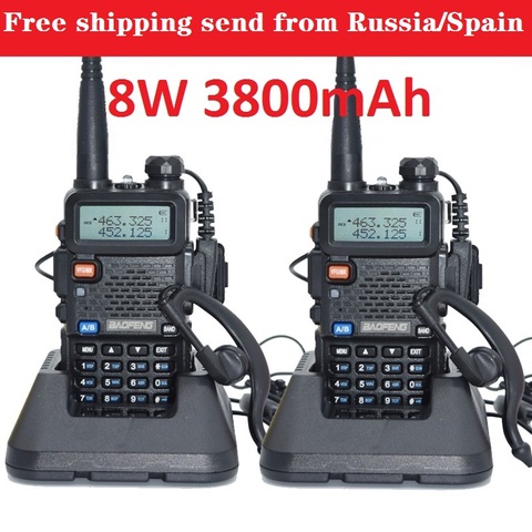 2 piezas uv-5r de alta potencia versión trile de baofeng real 8 w para dos radio VHF UHF de banda dual radio portátil walkie talkie uv 5r ► Foto 1/5