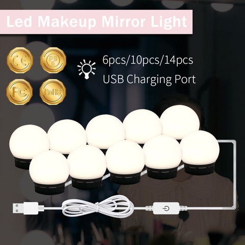 Luces de tocador Hollywood con USB, luz LED para espejo de baño y