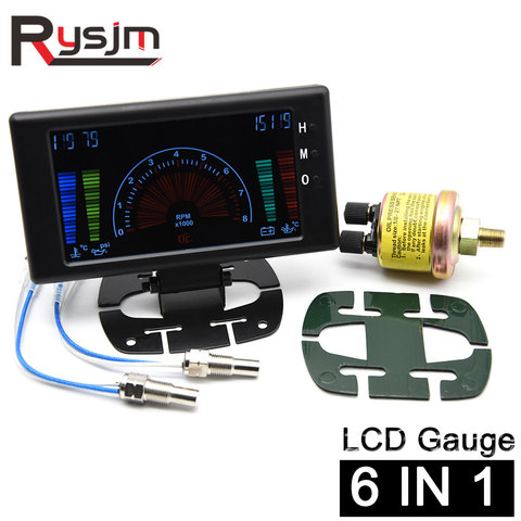 Tacómetro Digital LCD para coche, medidor de presión de aceite, voltaje, temperatura del agua y aceite, 0 ~ 8000 rpm, motor diésel, 6 en 1 ► Foto 1/6