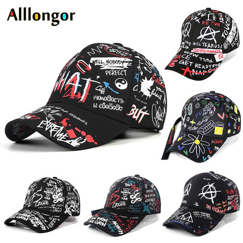 Gorra de béisbol con grafiti Para Hombre y mujer, gorra Snapback con estampado de letras Para verano del 2022, gorra de Hip Hop Para Hombre, gorra negra Para mujer ► Foto 1/6