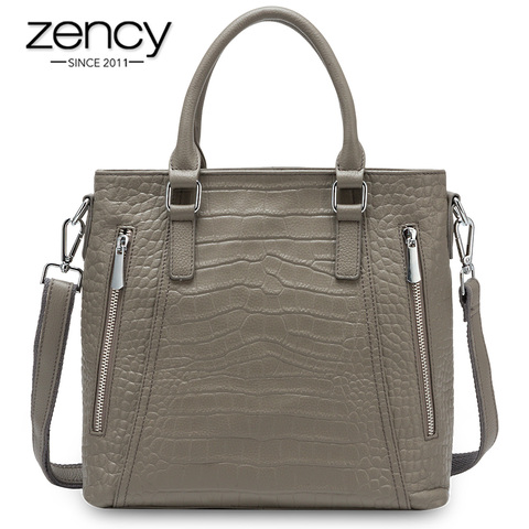 Zency Casual bolso de 100% de cuero genuino de alta calidad bolso bandolera las mujeres de moda Bolso Negro gris ► Foto 1/6