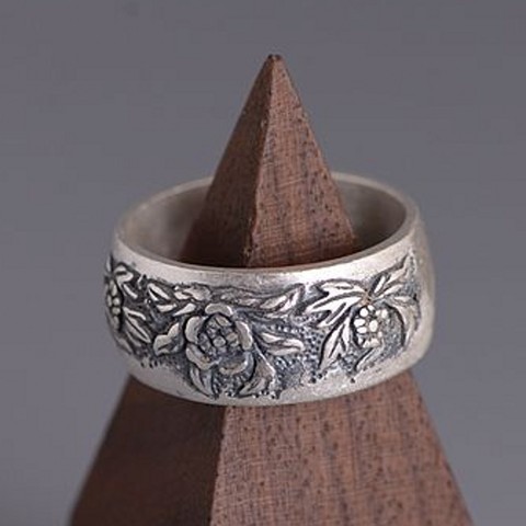 Nuevo 100% sólido 990 de plata pura mujer anillo elegante y elegante peonía flor cara ancha anillo retro tailandés Plata Mate anillo hembra ► Foto 1/6