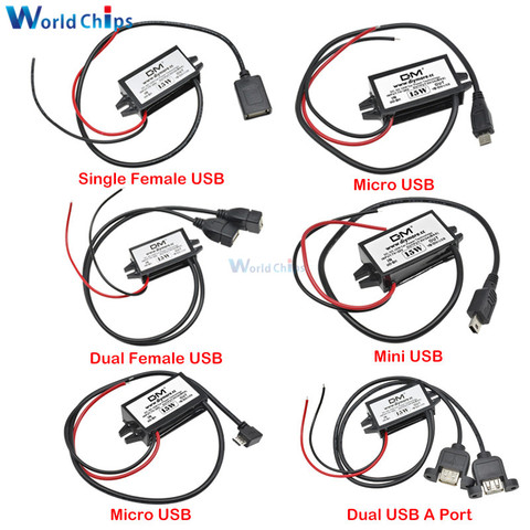 Módulo de fuente de alimentación de DC-DC para coche, adaptador USB hembra macho, Mini USB convertidor Buck de reducción, 12V a 5V, 3A, 15W, Adaptador Micro USB ► Foto 1/6