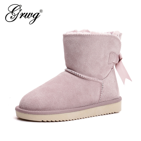 GRWG nueva moda mujeres nieve botas de invierno botas 100% genuino de piel de vaca de cuero de las mujeres botas, zapatos al tobillo tamaño 35-44 ► Foto 1/4