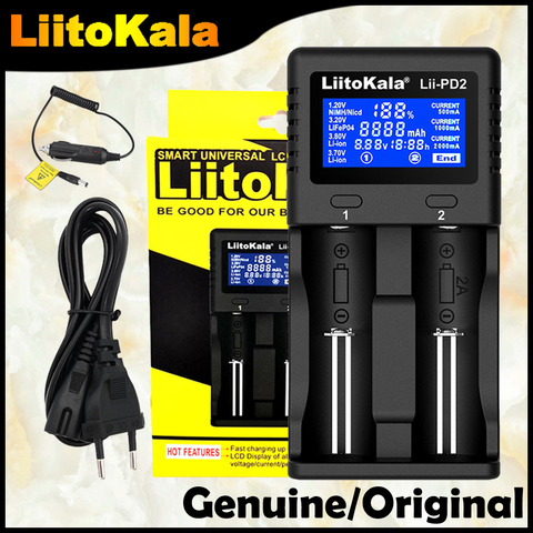 LiitoKala-cargador de batería de Lii-PD2, Original y genuino, para baterías NiMH de litio 18650 26650 21700 18350 AA AAA 3,7 V/3,2 V/1,2 V ► Foto 1/6
