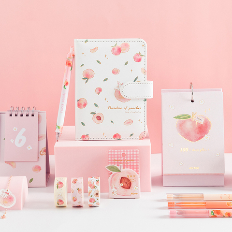 Kawaii stationery collection-Conjunto de papelería con peach para verano, pequeño bolígrafo con hebilla magnética, cinta con calendario de Cuenta regresiva ► Foto 1/6