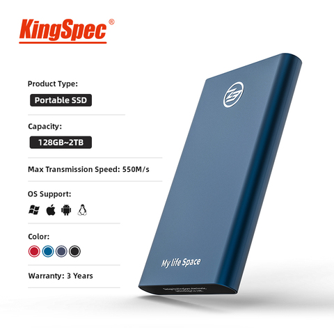 KingSpec-disco duro portátil de 240gb ssd, 1TB hdd, externo tipo C, USB 3,1, para ordenador portátil, Mac y Linux ► Foto 1/6