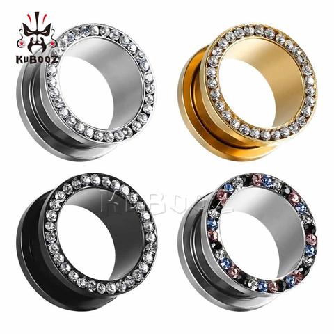 KUBOOZ de acero inoxidable medidores de oído tapones túnel expansor de tornillo pendientes Piercing Anillos a la moda joyería regalo Unisex 2 unids/lote ► Foto 1/6