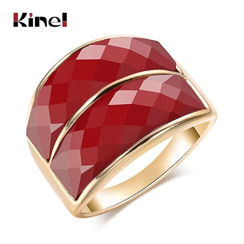 Kinel-anillo grande de piedra roja para mujer, anillos de compromiso de Color dorado de lujo, joyería para fiesta, el mejor regalo 2022 ► Foto 1/6