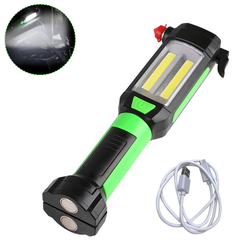 Luz de trabajo de reparación de coche magnética, linterna LED COB, antorcha, carga USB, martillo de emergencia, lámpara portátil para Camping y caza ► Foto 1/6