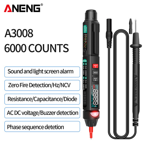ANENG-multímetro Digital profesional inteligente A3008, pluma con Sensor, medidor de corriente, voltímetro sin contacto, 6000 recuentos ► Foto 1/6