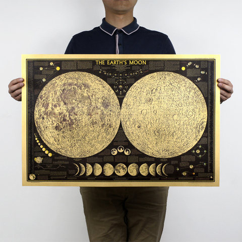 Póster de mapa de la luna de la Tierra Grande Vintage, regalos, luna lunar adhesivo con diseño de mapa para pared Retro, papel Kraft, Bar, decoración del hogar, papel tapiz de 72x48cm ► Foto 1/5