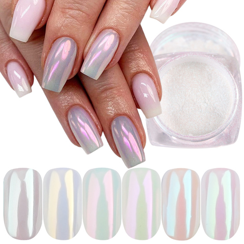 Pigmento en polvo de perlas para uñas, 1 caja de pigmento en polvo cromado para decoración de manicura, reflejo excelente, sirena holográfica, NTB01-07 ► Foto 1/6