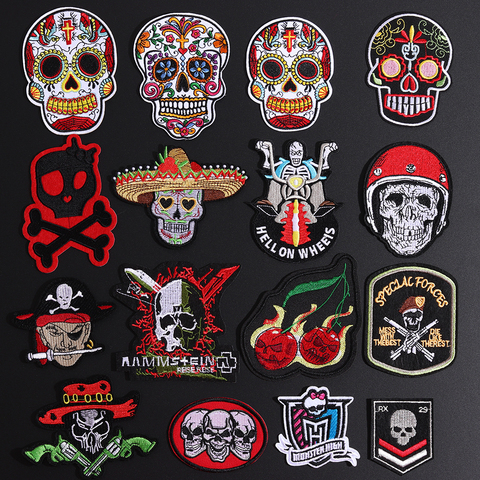 Parches de bordado de calavera fina Punk, insignias de dibujos animados DIY, parche para Bikers, apliques, suministros de costura de planchado para ropa, parches de decoración ► Foto 1/6