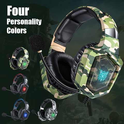 ONIKUMA-auriculares K8 para Gaming PS4, cascos de camuflaje con cable para PC, Gamer, microluces estéreo con LED para XBox One/ordenador portátil ► Foto 1/6