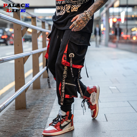 Pantalones deportivos con cinta de letras para hombre y mujer, Joggers de Hip Hop, pantalones Cargo con cintas, ropa de calle informal, a la moda, S-3XL de verano ► Foto 1/6