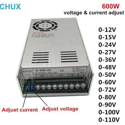 CHUX-fuente de alimentación conmutada, 600W, tensión regulable y corriente 0-12v 15v 24v 27v 36v 48v 50v 60v 72v 80v 90v 100v 110v LED SMPS ► Foto 1/6