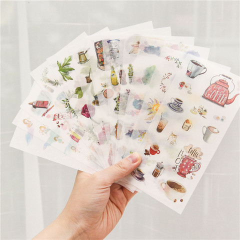 Pegatinas de papel Washi de gato de dibujos animados Kawaii, pegatinas de viñetas para diario, álbumes de recortes, suministros de papelería para planificador diario, 6 hojas por paquete ► Foto 1/4