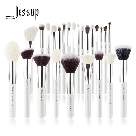 Jessup, juego de brochas de maquillaje de color blanco perla/plata, brochas de maquillaje de base de belleza, brochas de maquillaje de alta calidad, 6 uds-25 uds ► Foto 1/6